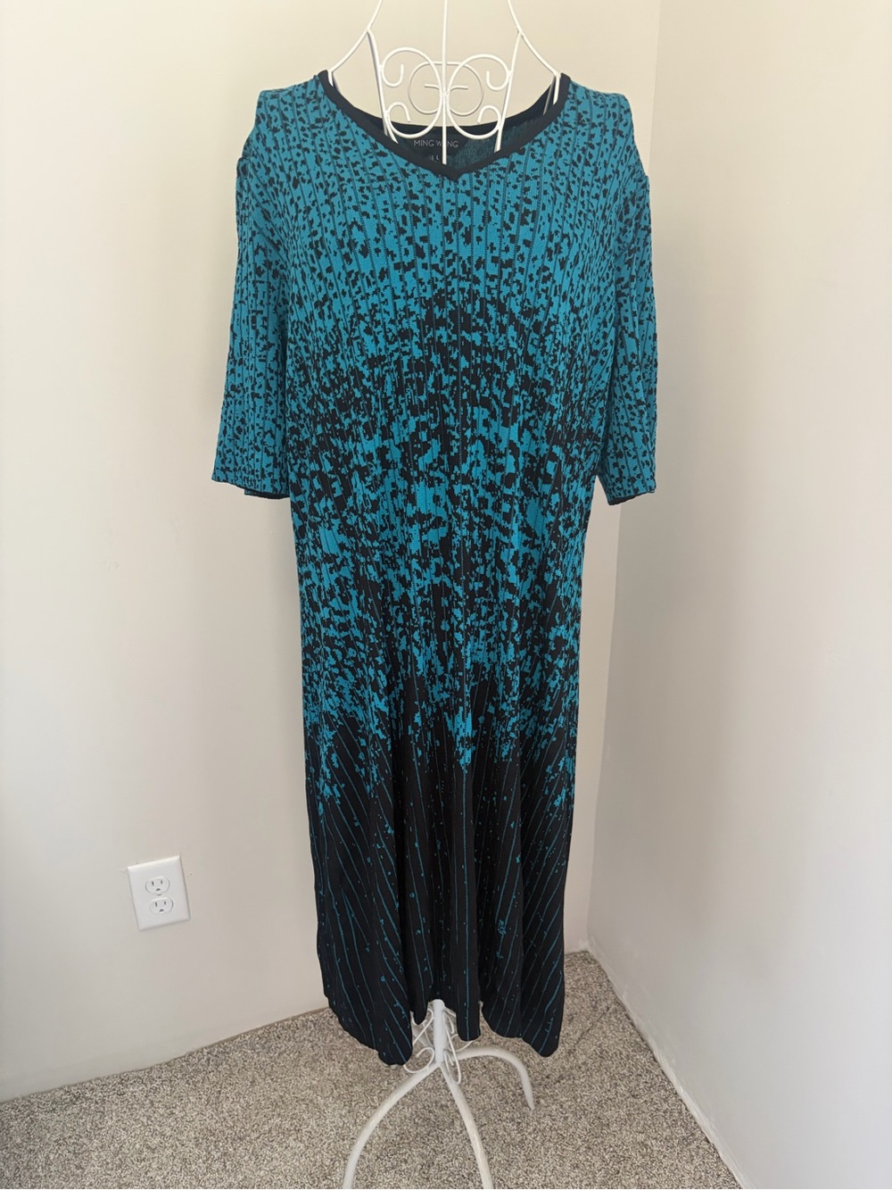 Ming Wang Teal and Black Patterned Maxi Dress